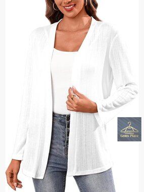 Lightweight Long Sleeve Open Front Cardigan V Neck Loose Fit Cover Up